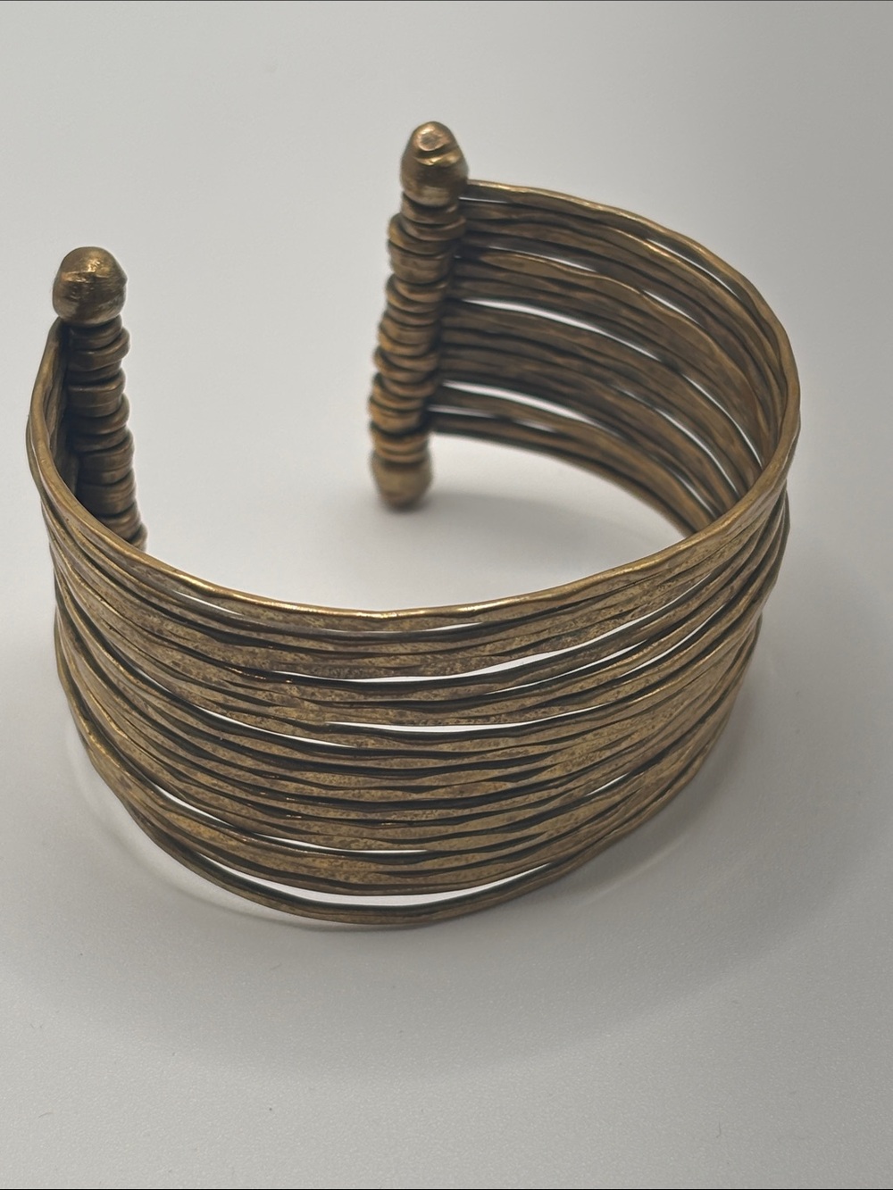 Wide Antique Brass Tone Layered Wire Cuff Bracelet.